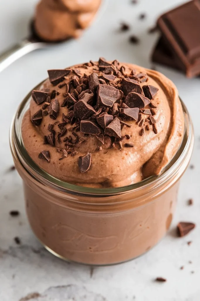 A bowl of creamy protein pudding topped with berries and nuts