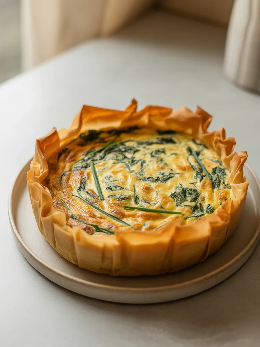 Salmon and spinach filo cottage cheese quiche