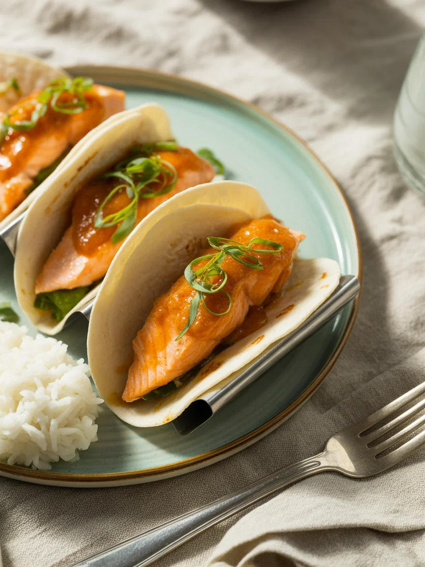 Spicy Sriracha Salmon Tacos with Zesty Slaw