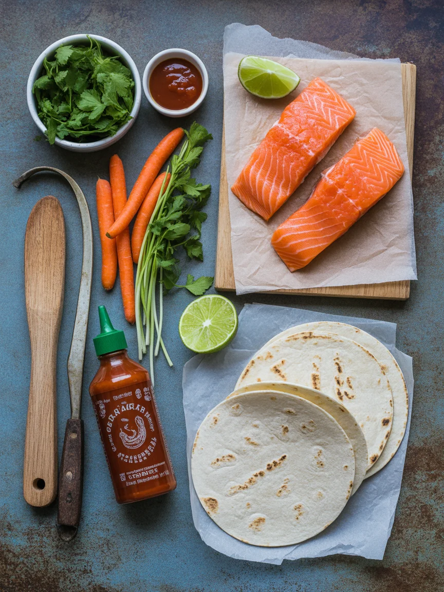 Spicy Sriracha Salmon Tacos with Zesty Slaw