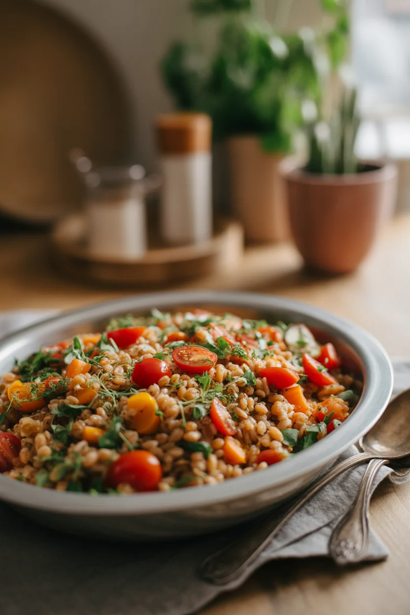 Delicious Farro Bowl with Roasted Vegetables for a Cozy Meal