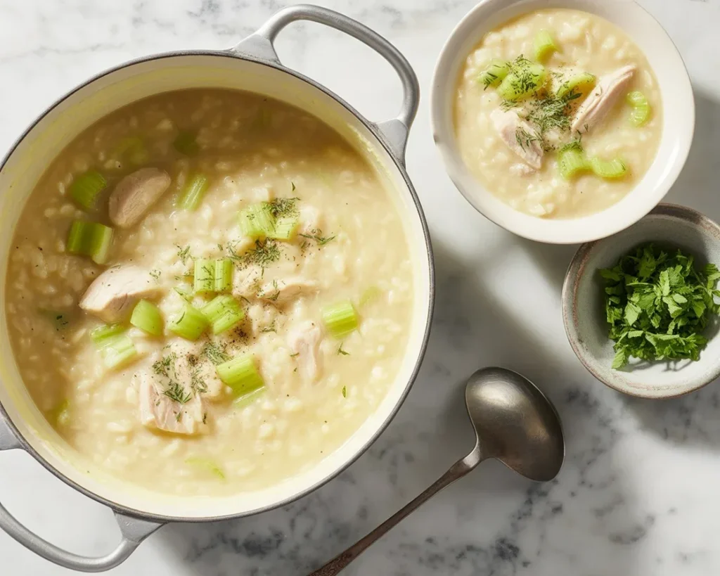 Delicious Chicken and Rice Soup with tender chicken and fresh vegetables.