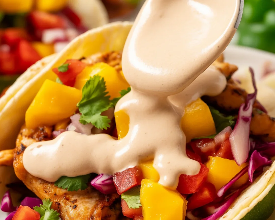 Delicious grilled fish taco sauce served with fresh fish tacos.