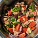 Colorful Tuna & Bean Salad with fresh vegetables and lemon vinaigrette