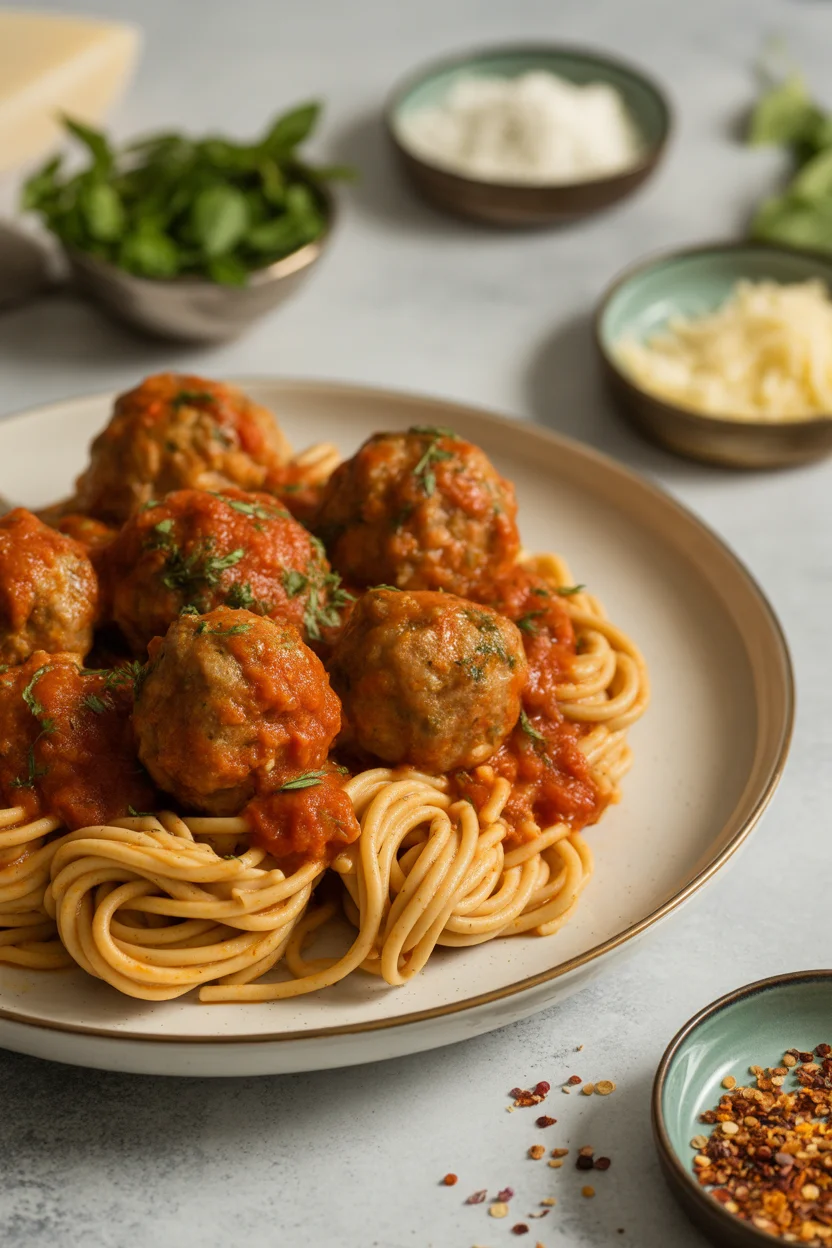 Chickpea Pasta with Turkey Meatballs