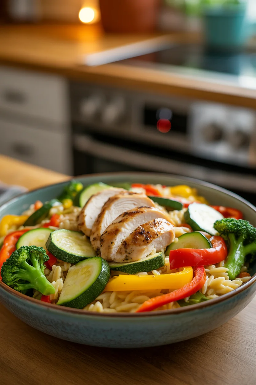 Savor the Flavor: Lemon Chicken & Veggie Orzo Stir Fry Delight