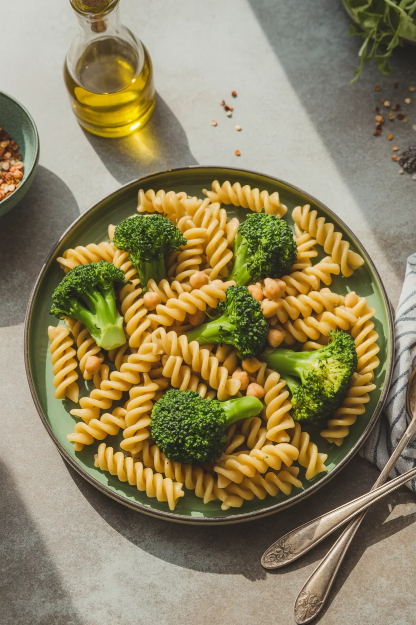 Savory Broccoli Chickpea Pasta with Garlic Olive Oil Magic