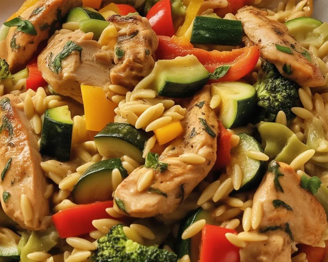Savor the Flavor: Lemon Chicken & Veggie Orzo Stir Fry Delight