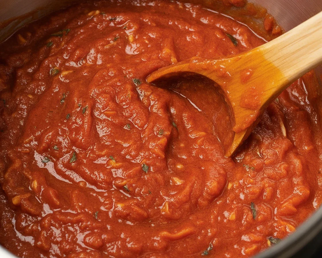 Delicious homemade marinara sauce with garlic and fresh herbs