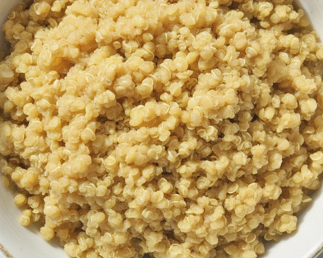 Fluffy cooked quinoa ready for salads and bowls, showcasing the cooking method.