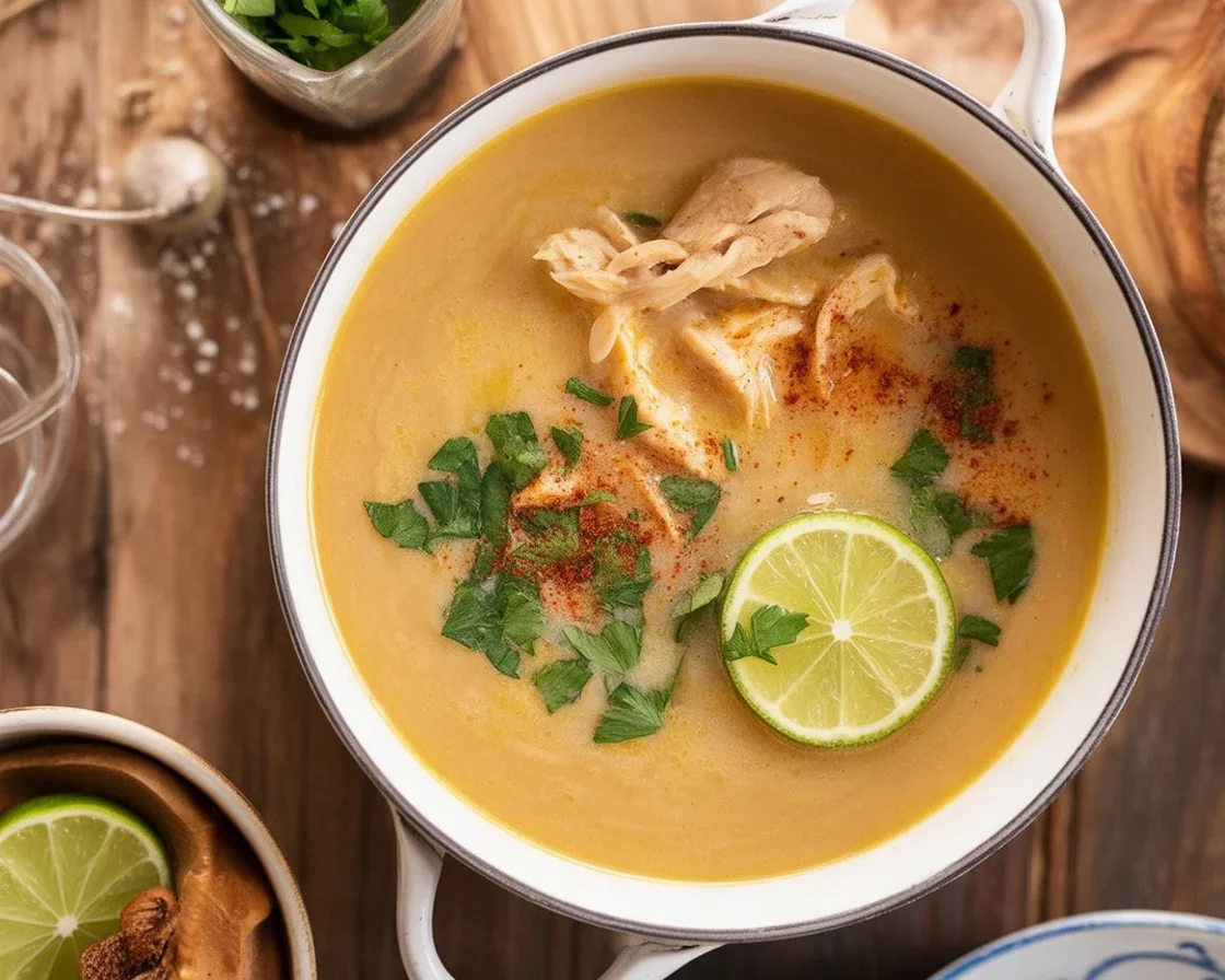 Delicious High Protein Low Carb White Chicken Chili in a bowl topped with cilantro
