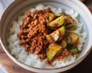 Delicious Bang Ground Turkey Rice Bowls with veggies and savory sauce
