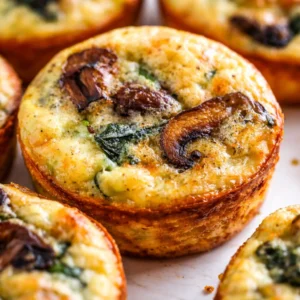 Delicious Spinach And Mushroom Quiche Muffins baked in muffin tins for a healthy breakfast option.