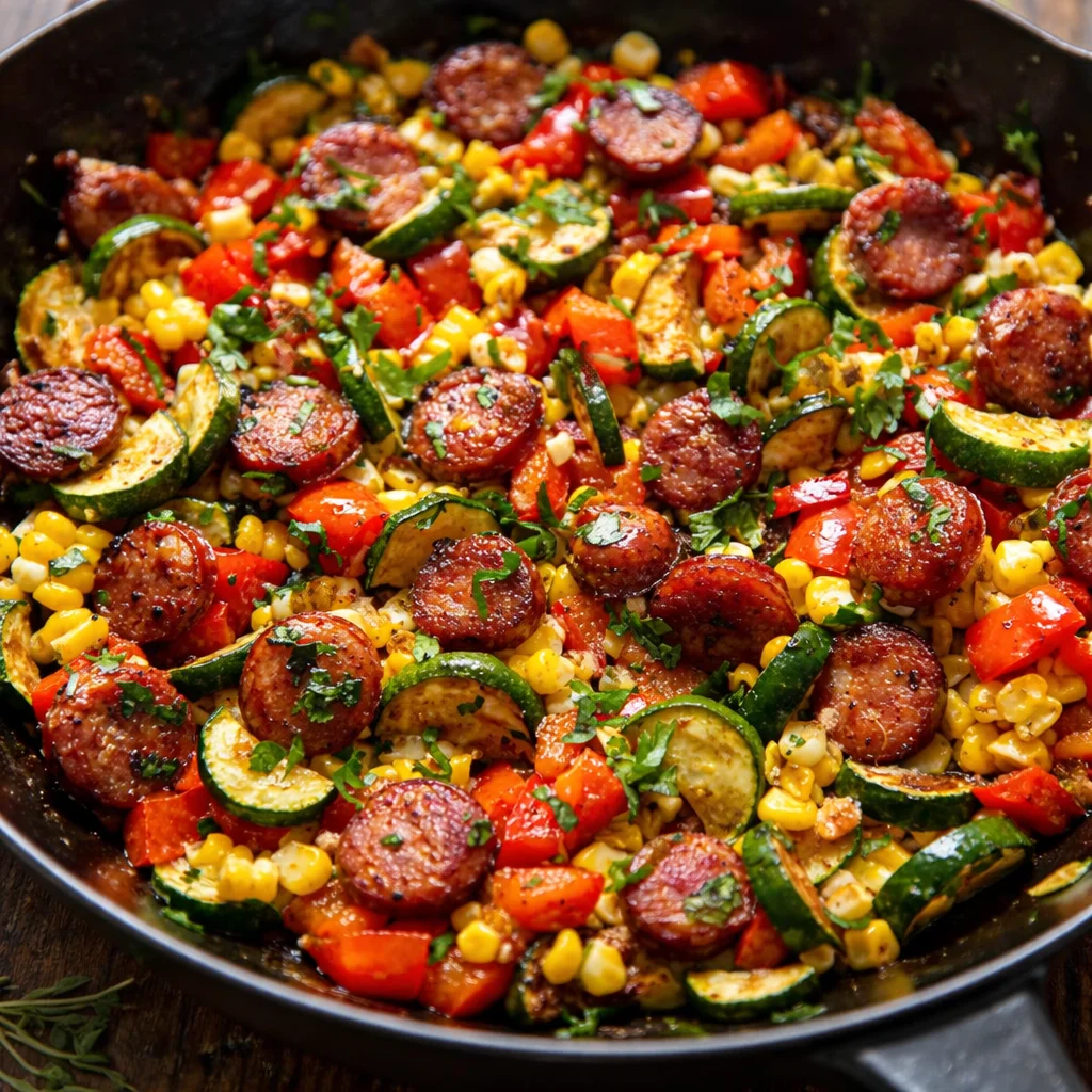 Sausage Veggie Skillet Bowl with colorful veggies and hearty sausage