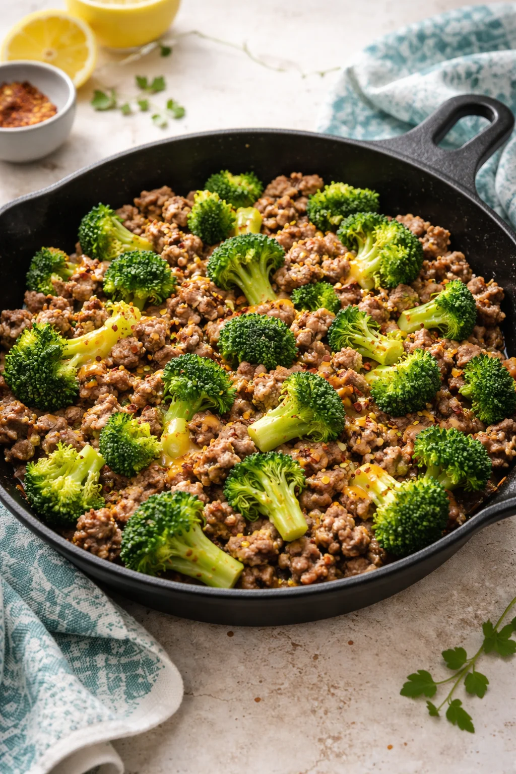 Quick and Tasty Keto Hamburger Broccoli Skillet Dinner