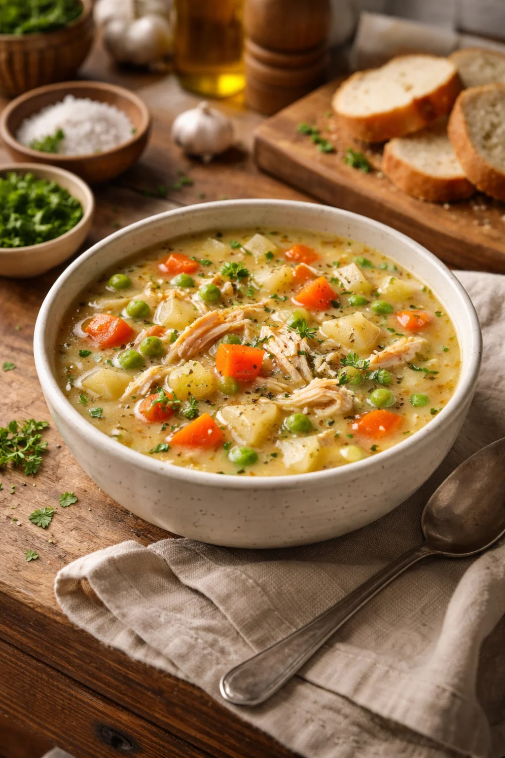 High Protein Chicken Pot Pie Soup