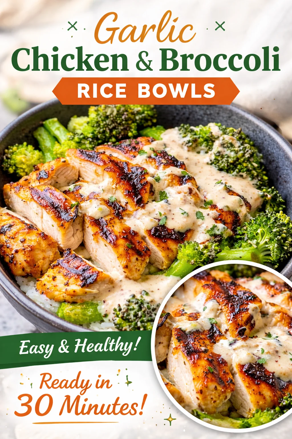 Savor the Flavor: Grilled Chicken & Broccoli Bowls with Creamy Garlic Sauce