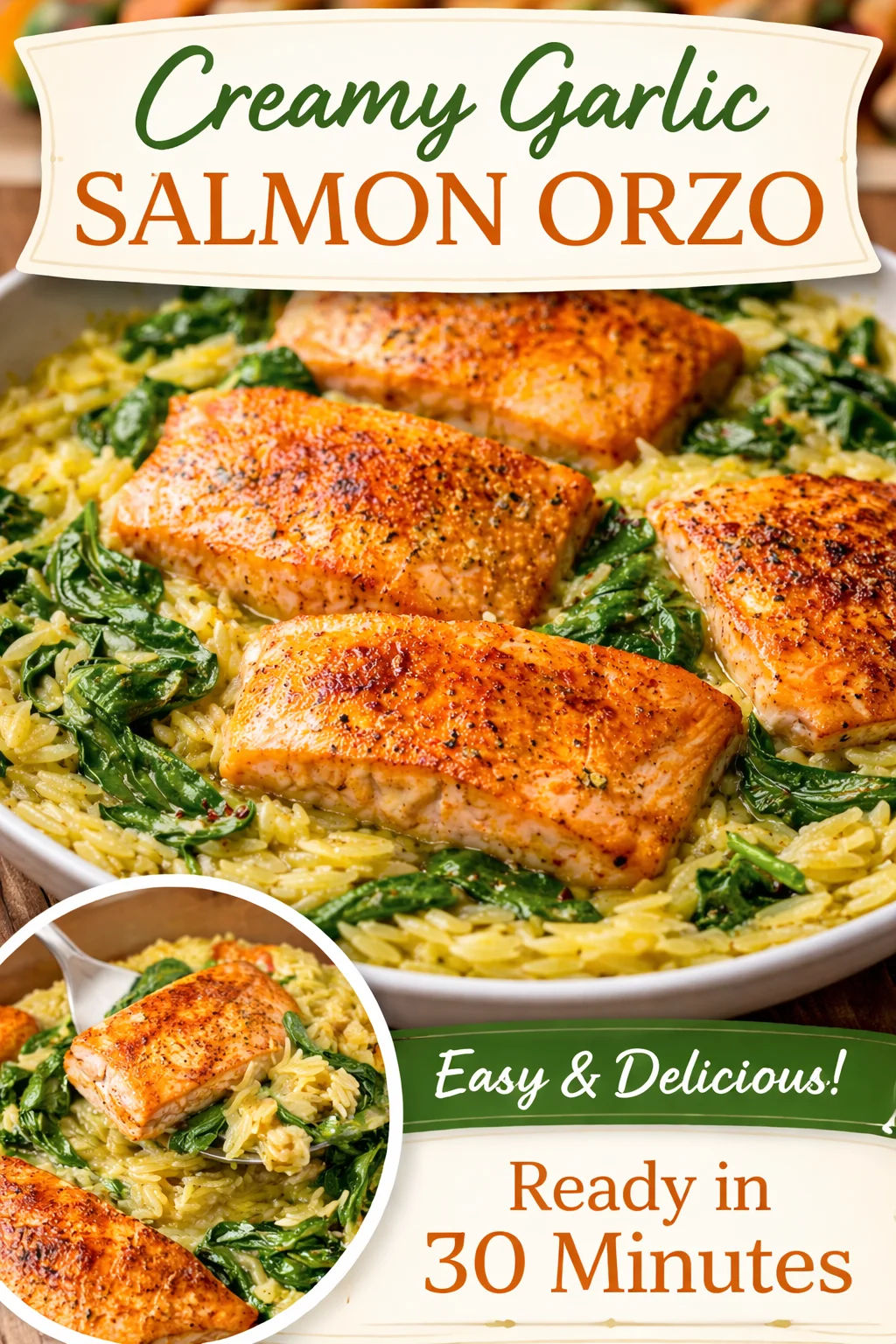 One Skillet Salmon with Lemon Orzo
