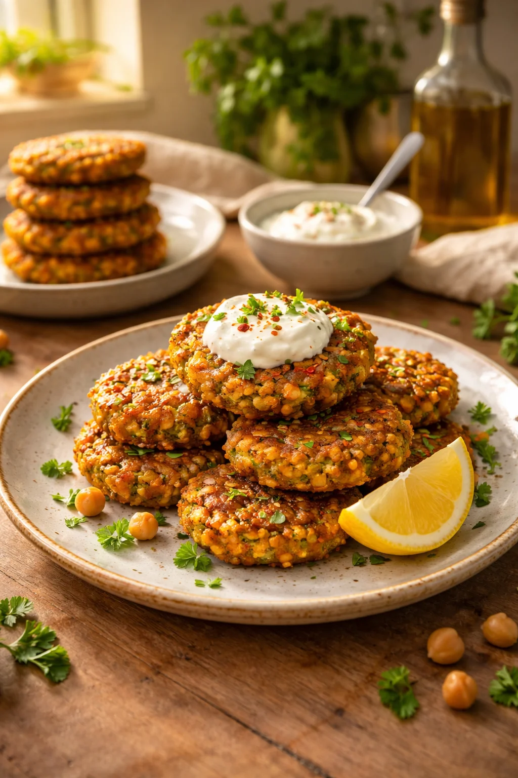 Savory Mediterranean Lemon Chickpea Patties with Creamy Yogurt Sauce