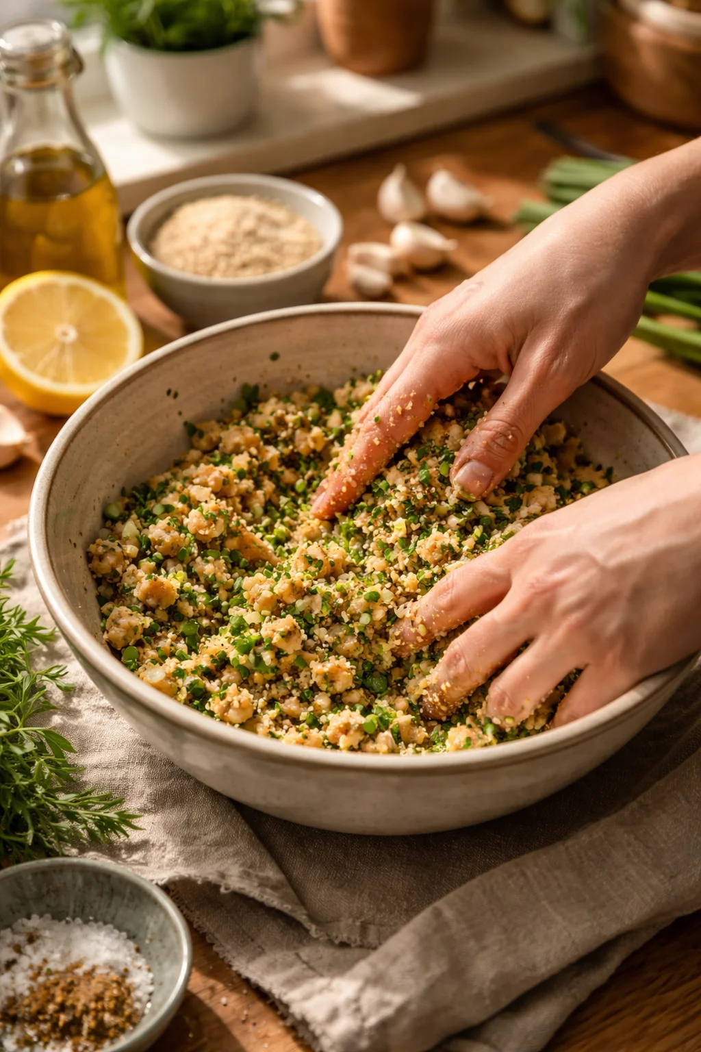 Mediterranean Lemon Chickpea Patties with Yogurt Sauce