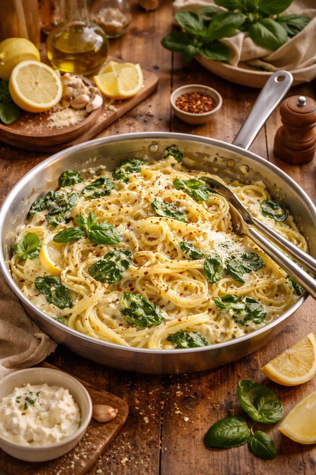 Delicious Lemon Ricotta Pasta & Spinach in a Flash!