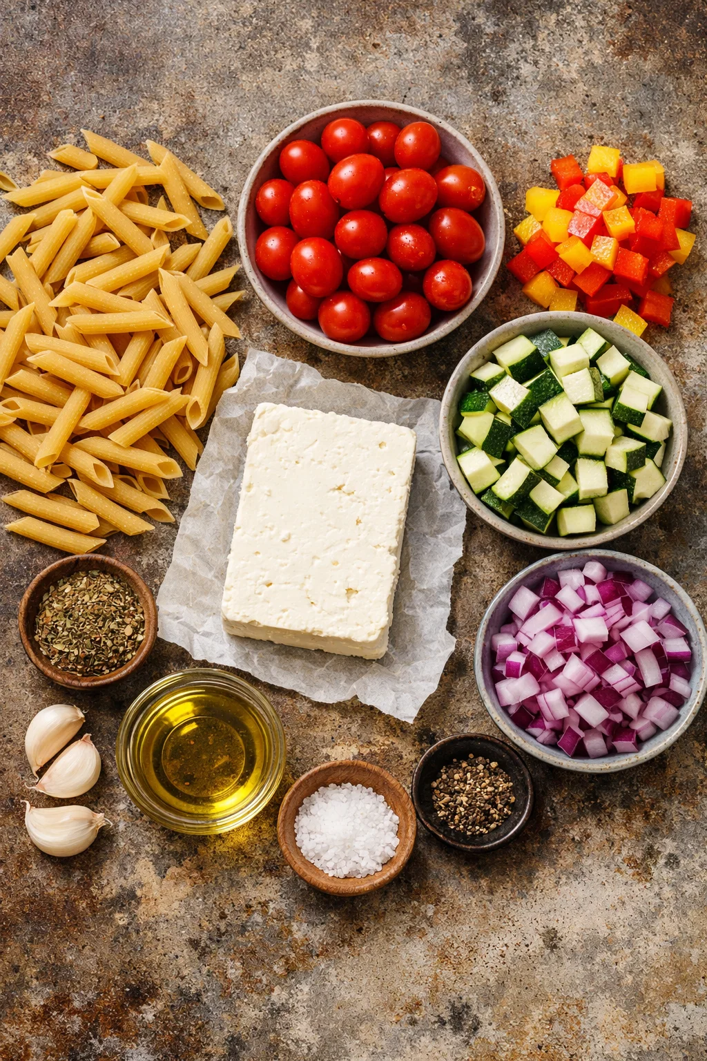 Veggie Pasta with Baked Feta