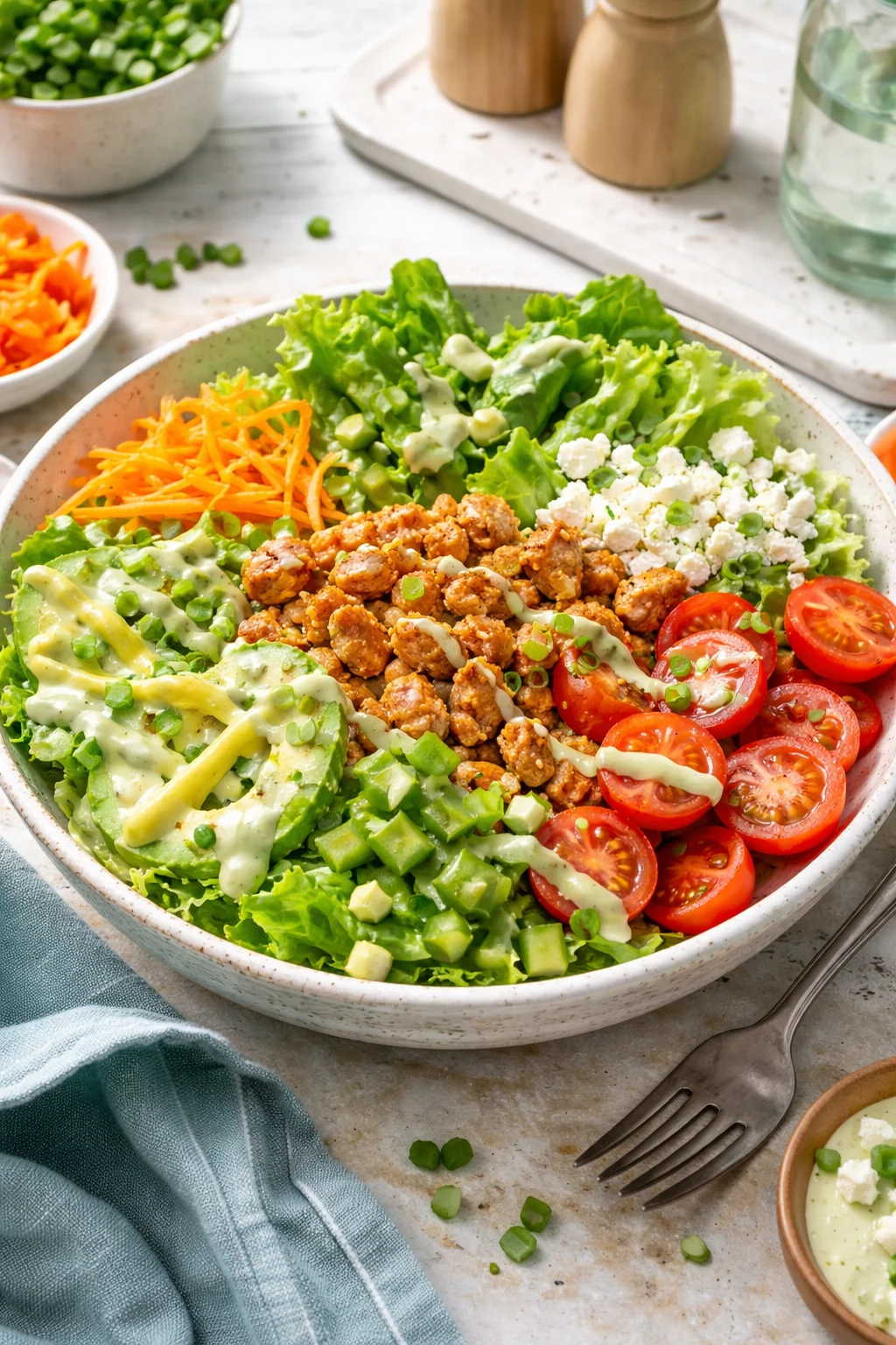 Savory Buffalo Chicken Bowl with Creamy Avocado Sauce