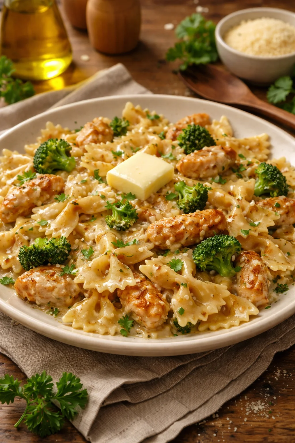 Savory Cowboy Butter Lemon Bowtie Chicken with Broccoli Delight
