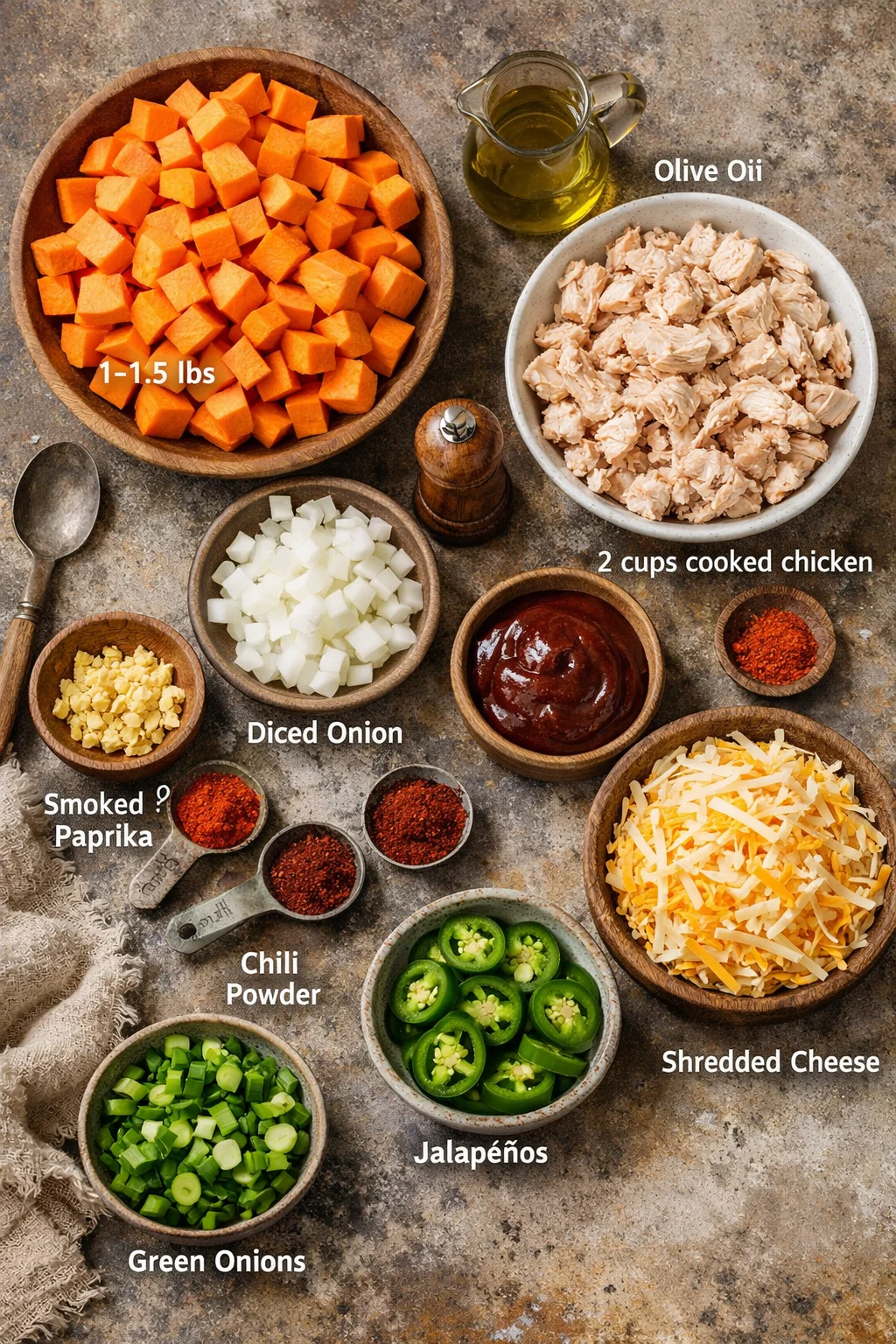 Sweet Potato Skillet with BBQ Chicken & Cheesy Goodness