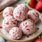 Delicious Strawberry Cheesecake Protein Balls made with natural ingredients.