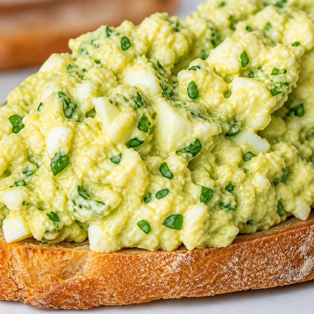 High Protein Avocado Egg Salad with eggs, avocado, and fresh herbs served in a bowl.