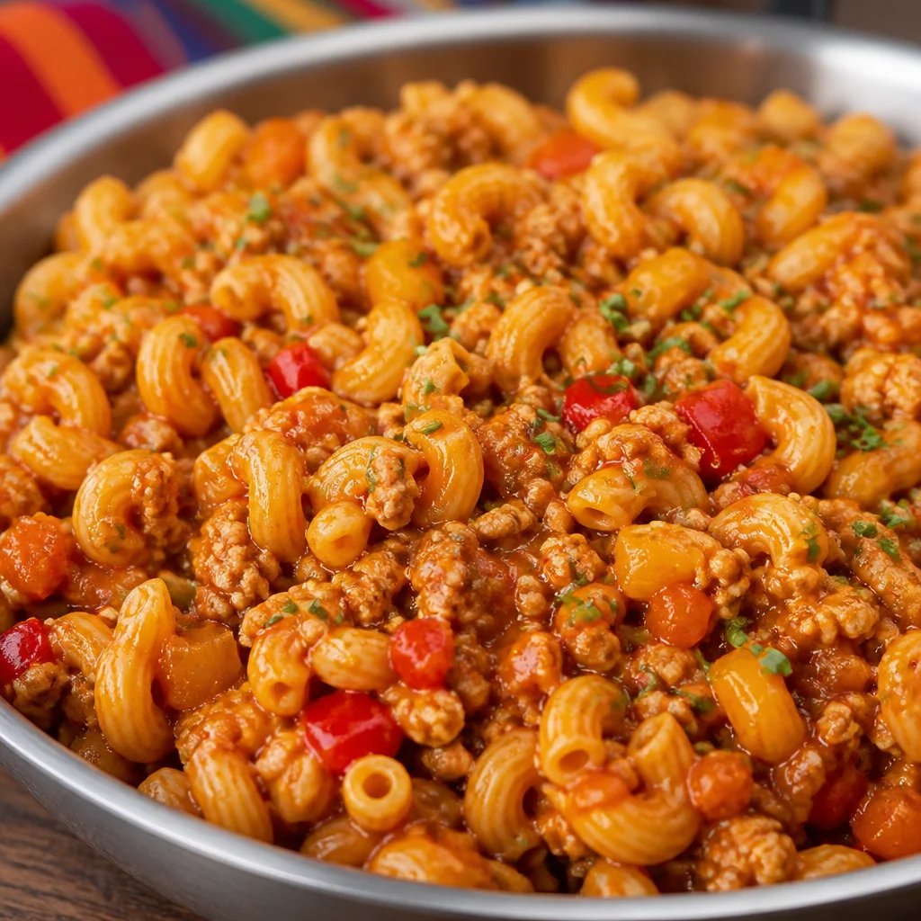 Delicious High Protein Taco Pasta served in a bowl, garnished with toppings.