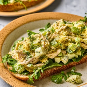Protein-Packed Chicken And Egg Salad served in a bowl with fresh ingredients.