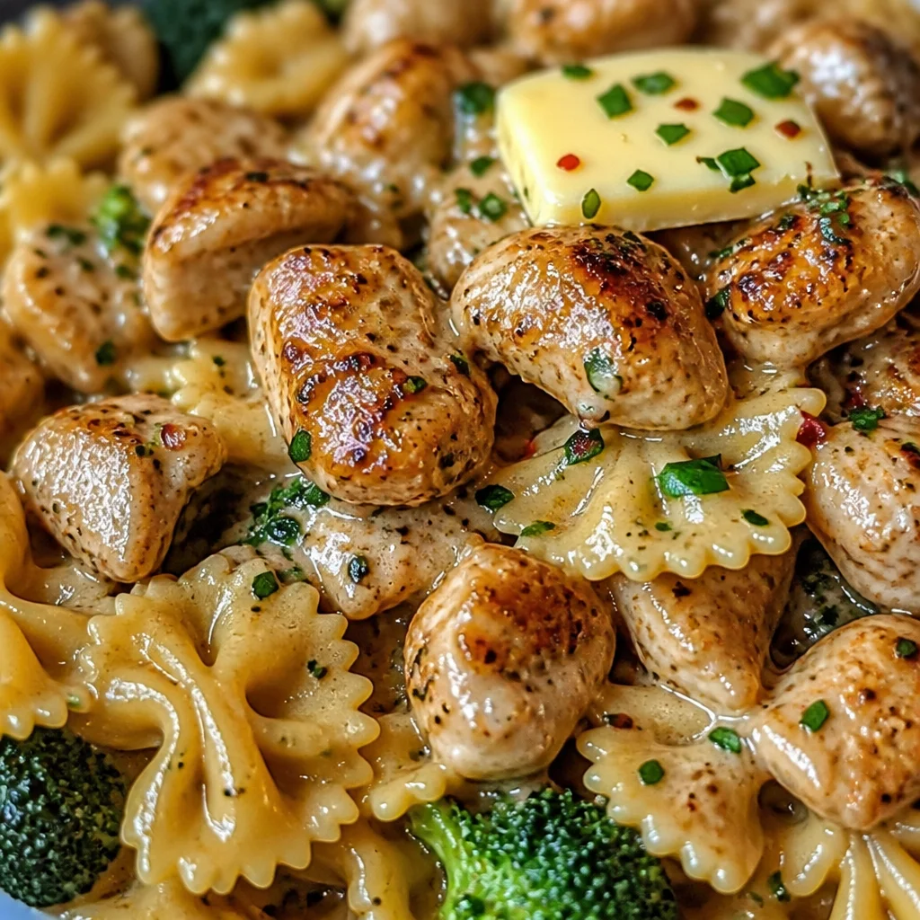 Delicious Cowboy Butter Lemon Bowtie Chicken Pasta with Broccoli dish