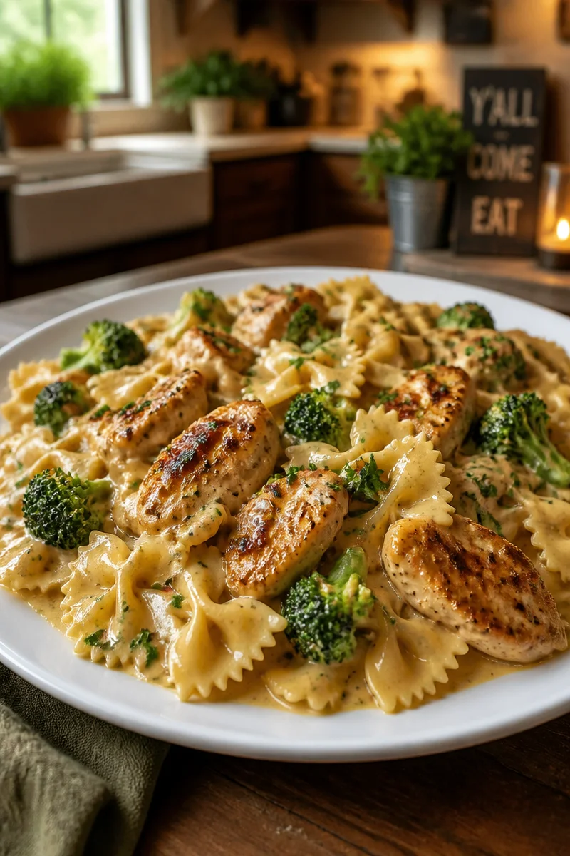 Delicious Cowboy Butter Lemon Bowtie Chicken Pasta with Broccoli