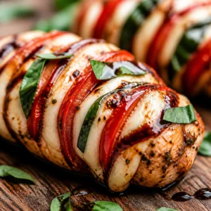 Caprese Stuffed Chicken with fresh mozzarella, basil, and tomatoes for a quick dinner.