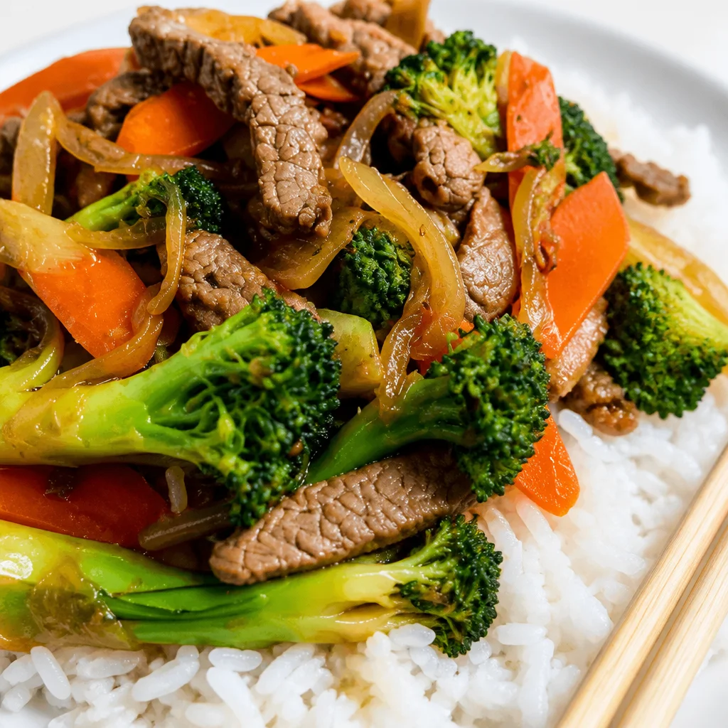 Delicious Beef Stir Fry with Vegetables served in a vibrant bowl, perfect for a quick meal.